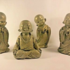 Buddhist Monks Set of 4 Resin Indoor Outdoor  6"